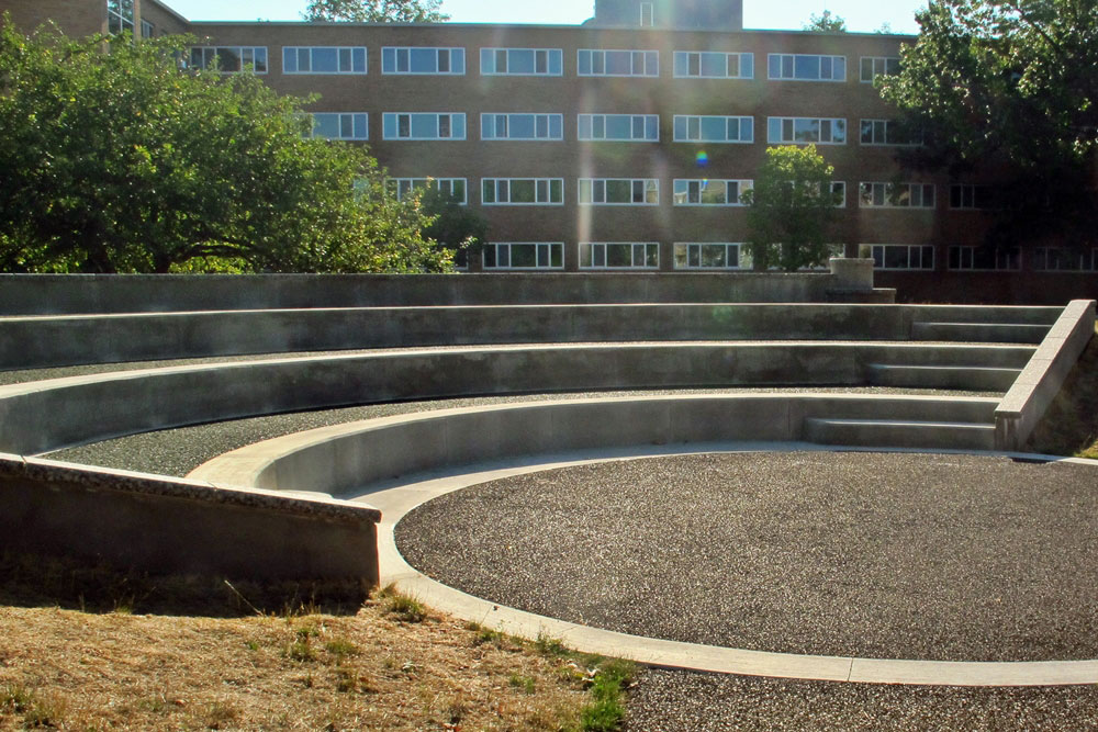 Concrete sidewalks, curbsides, basketbell courts and amphitheatre  and  at MSU Bailey Hall by Moore Trosper Construction